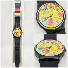 Swatch Gent World Record GB721 1990 Vintage Multicolor Dial Watch Swiss Made