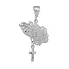 Sterling Silver Praying Hands Pendant Necklace with Moving Cross Handmade In USA