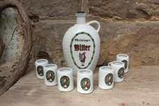 Set 8 pezzi bottiglia di liquore + 7 bicchieri da liquore Meininger Bitter RDT