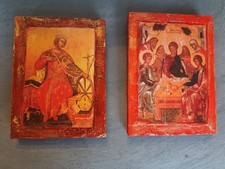 Lotto 2 Icone Greco-ortodosse  Carta su Legno Tecnica Mista 16 cm x 12 cm circa