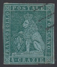 1851 - STATI ITALIANI - TOSCANA - Sc# 6, 4cr - USATO