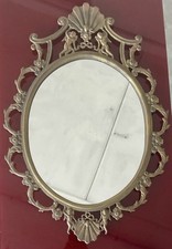 ANTICO SPECCHIO DA PARETE OVALE PRIMI ‘900 OTTONE Vintage In Ottime Condizioni