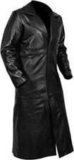 Uomo Nero Pelle Cappotto Lungo