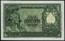 1951 - 12 - 31 REPUBBLICA ITALIANA BANCONOTA LIRE 50 ITALIA ELMATA MF103170