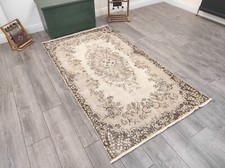 Tappeto vintage beige, tappeto anatolico, tappeto turco Oushak, tappeto tacchino, 3,4 x 6,6 piedi