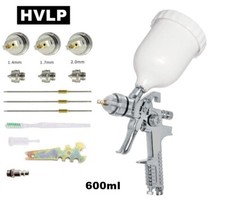 PISTOLA A SPRUZZO AEROGRAFO H.V.L.P. 3 UGELLI CON SERBATOIO A CADUTA 600ml