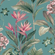 Belgravia Oliana Floreale Tropicale Palma Foglie Fiori Parati - Morbido Teal