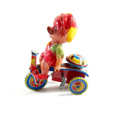 VINTAGE TIN TOY japan GIOCO LATTA GIOCATTOLO  monkey bike scimmia triciclo PIPA