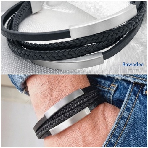 Bracciale pelle intrecciata - , e