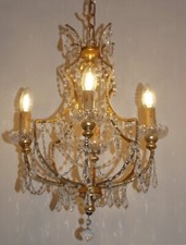 LAMPADARIO IN CRISTALLO A 4 LUCI STRUTTURA METALLO DORATO DIAM. 40CM ALTO 55CM