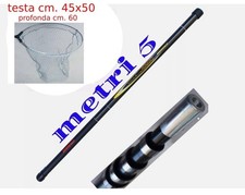 guadino manico palo pesca mare lago fiume testa rete idrorepellente nylon mt. 5