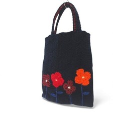 Borsa tote familiare borsa a mano motivo floreale fiori blu navy maglia...