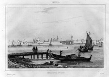 VENEZIA - APPRODO DEL LIDO, incisione francese originale in acciaio '800