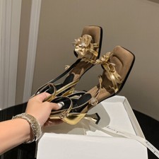 Scarpe sandalo donna moda pelle punta aperta decorazione fiori cinturino Z tacco medio AOO 