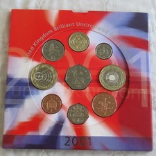 UK 2001 ROYAL MINT 9 MONETA FIOR DI CONIO BRILLANTE - confezione sigillata/esterno