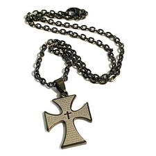 Collana con croce in acciaio inox nero da uomo catenina rosario donna di 45 cm