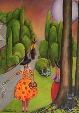 STREGA, STREGONERIA, WICCA, MAGIA, INCANTESIMI, ARTIGIANATO, DONNA, STREGA, ALBERI, GATTO, STRADA, 