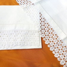 Coppia ASCIUGAMANI LINO/MISTO LINO bordo UNCINETTO, lavorati a mano -100 x 58 cm