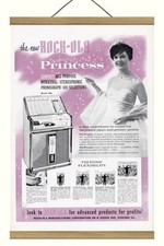Rara pubblicità promozionale jukebox originale Rock Ola Princess, montata con cornice magnetica!
