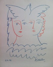 Pablo Picasso: Coppia Alla Colomba - Litografia Firmato