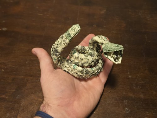 Money origami rattlesnake - origami,