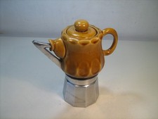Caffettiera Vintage "POF" da 3 Tazze, Ceramica/Alluminio, Anni '70, Ottima