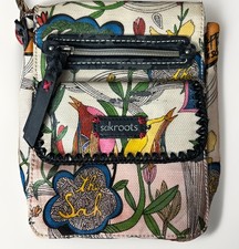 Borsa a tracolla Sakroots piccola patta multicolore uccellini pace amore telefono portafoglio borsetta