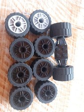 LEGO: 10 x Ruota pneumatici 24x14 - Rif 55981 (8 Nere +2 Grigie) + 1 Asse 47720