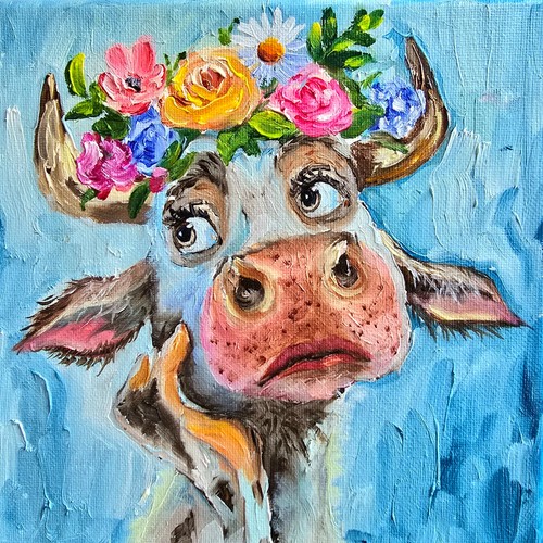 Ritratto mucca quadro olio