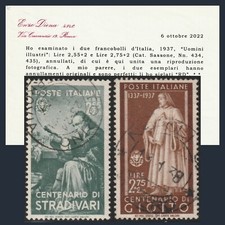 Italia Regno 1937 Uomini Illustri Stradivari Giotto 434/435 Certificato Diena Us