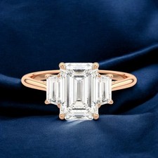 Anello semimontato taglio smeraldo oro rosa 18 kt diamante massiccio 0,50 car...