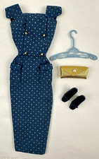 VINTAGE 1962 MATTEL BARBIE FASHION PAK BLU MINI DOT FODERO CON BOTTONI ORO