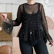MAGLIA DONNA ELEGANTE CON VOLANT TRASPARENTE