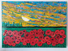 QUADRO MODERNO ASTRATTO DIPINTO A MANO TRAMONTO DI PAPAVERI 50x70x4cm RIF204