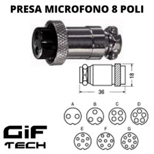 PRESA MICROFONO 8 POLI IRREVERSIBILE RADIOAMATORE VHF VOLANTE SCHERMATO FEMMINA
