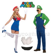 2pz Coppia Uomo Super Mario Luigi e Donna Mario Idraulico Costumi Fantastici