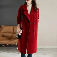 Cappotto Donna In Lana Doppiopetto Elegante Al Ginocchio Rosso CF54533
