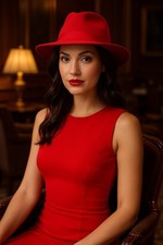 Cappello Vintage Feltro Di Lana Modello Fedora Taglia 57 Rosso