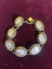 Bracciale antico maglia cammeo conchiglia in argento 800 Giuseppe Mandile (?) Italia