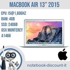 MacBook Air 13" 2015 Cpu i5 @1,60ghz  Ram 4gb  SSD 240gb  A1466  GRADO B