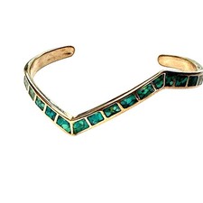 Vintage Turquoise Inlay Chevron Cuff Bracelet Southwest Alpaca Mexico Boho Jewel