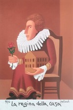 FRANCO FORTUNATO 30x20 serigrafia su cartone " La regina della casa "