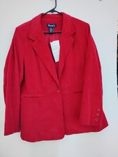 Giacca blazer donna DENIM & CO rosso velluto a coste spesso 1X NUOVO