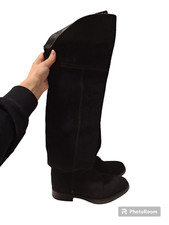 Scarpe DOLCE & GABBANA stivali piatti alti al ginocchio in camoscio nero, taglia USA: 6