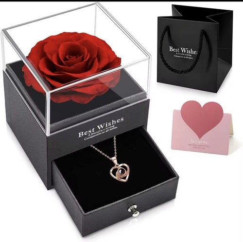 Rosa eterna con collana - rosa,