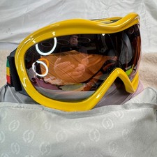 Occhiali da sci/snowboard Neve montatura gialla lenti ambra/specchio cinturino rasta + borsa