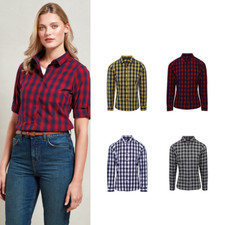 Premier Mulligan donna controllare cotone manica lunga camicia PR350 - Abbigliam