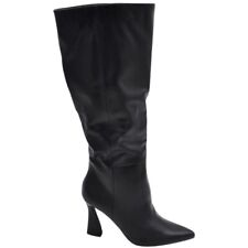 Stivali alti donna al ginocchio in pelle nero a punta tacco clessidra 10 cm zip 