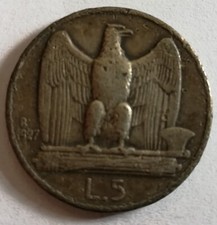 MONETA Antica 5 lire del 1927