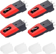4 Pezzi Testine per Giradischi Con Puntina, Punta Stilo Diamanto, (Rosso)